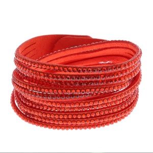 Red Studded Leather Multilayer Wrap Bracelet